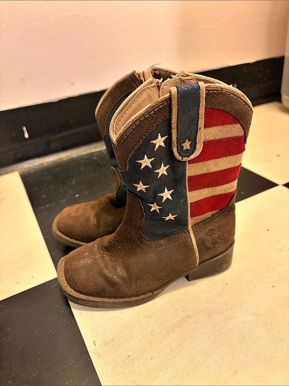 Roper Toddler American Flag Cowboy Boots Brown & Red US 6